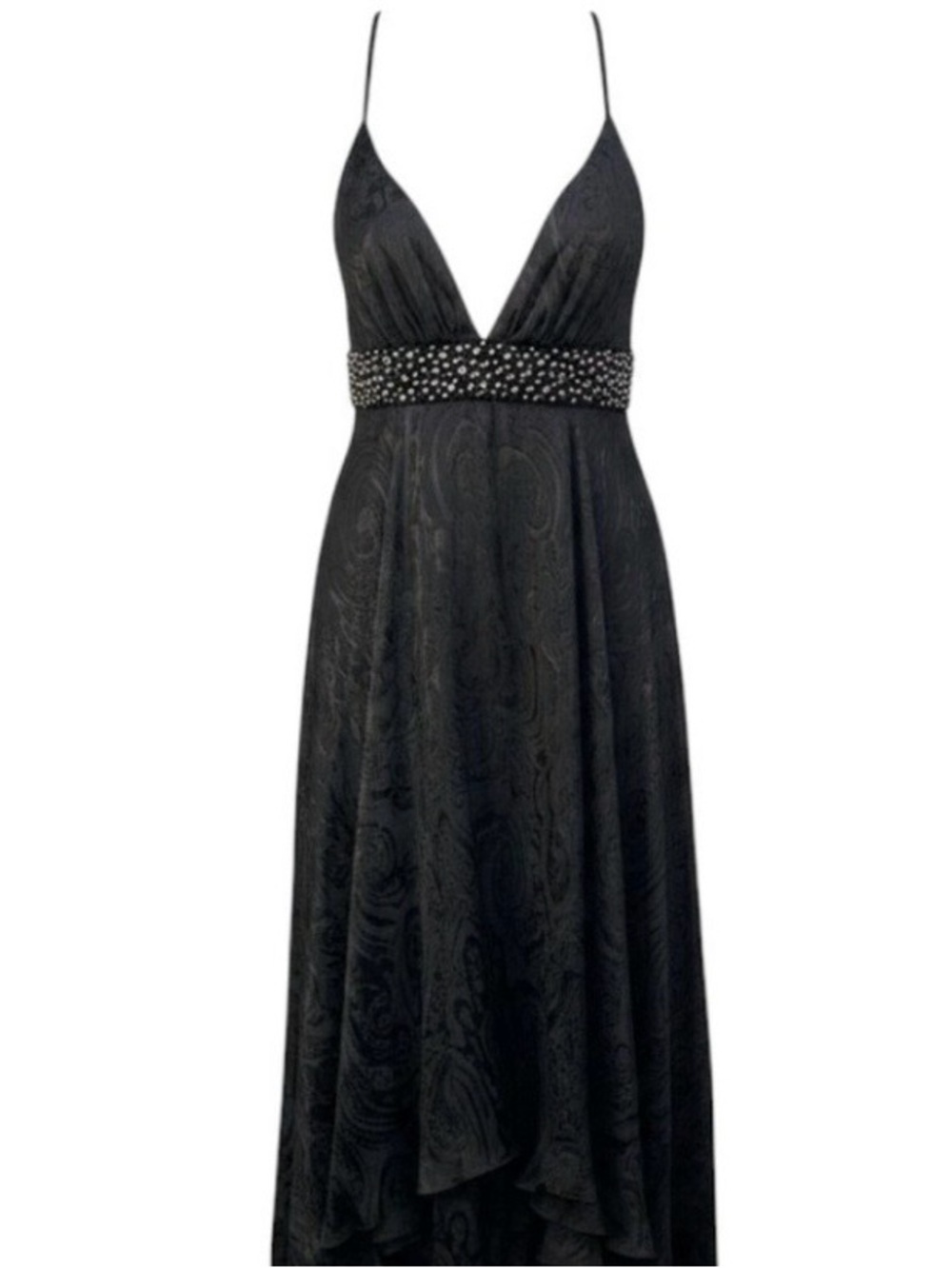 Bebe Black Spaghetti Strap Jacquard Velvet Boho Maxi Dress